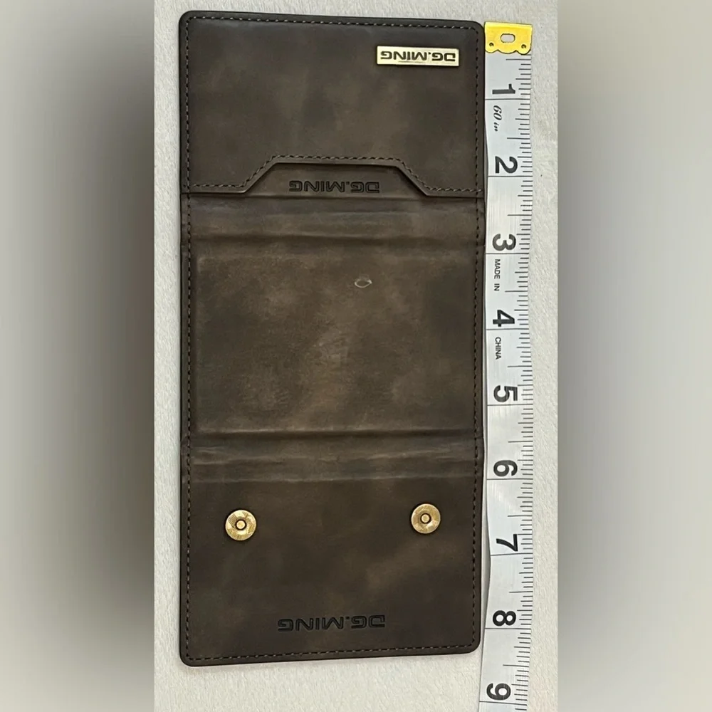 DG.MING Brown Leather Tri-Fold Magnetic Wallet